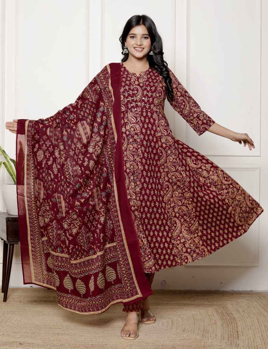 Gulbaan Maroon Paisley Flare Set